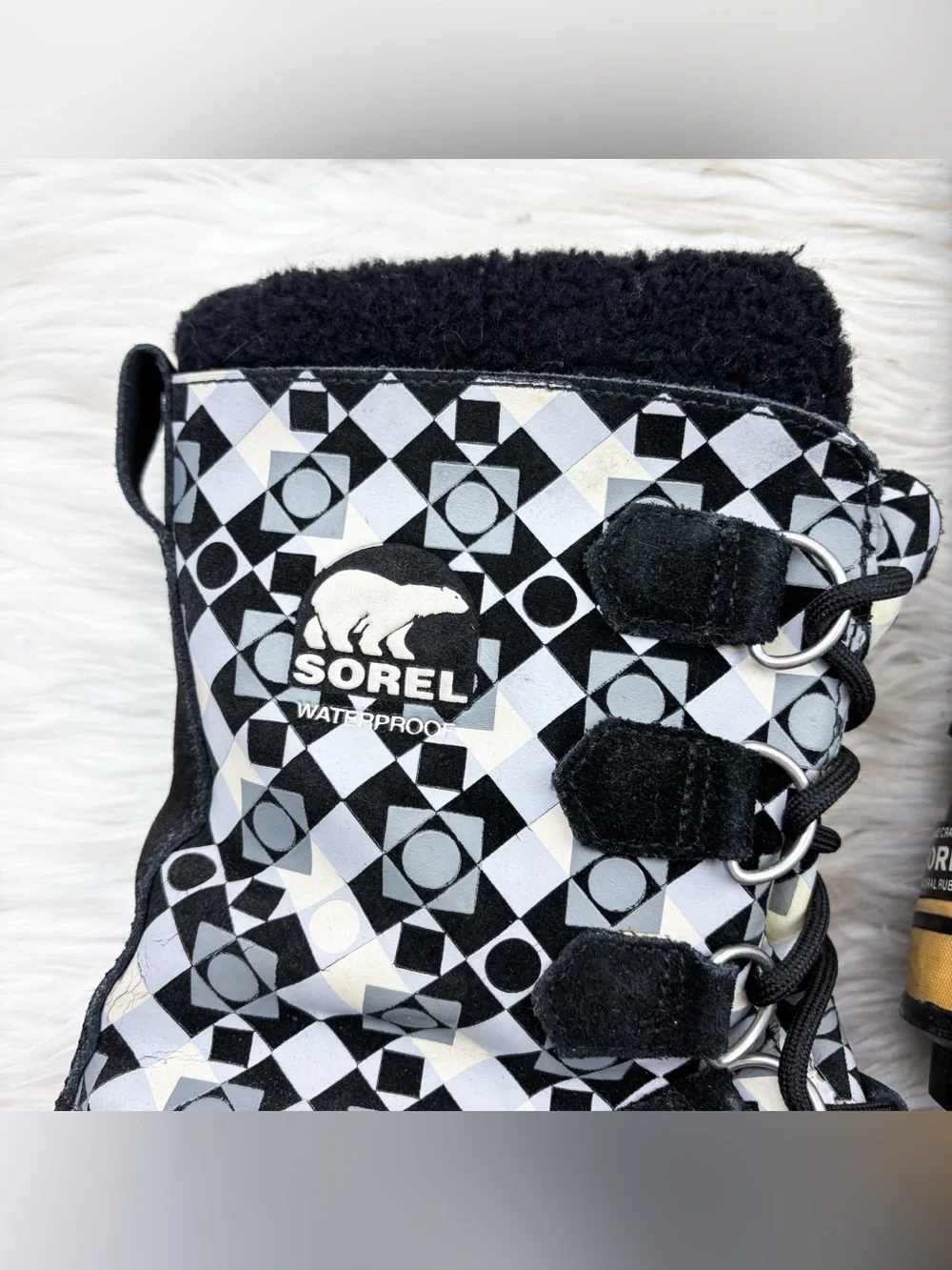 Sorel 1964 Pac Graphic Geometric Fleece Lined Waterproof Winter Duck Boots Gray